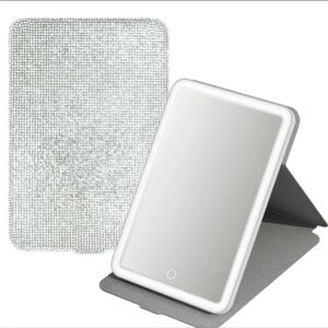 Impressions Vanity LED Light Up Bling Folio Makeup Mirror Silver BNIB